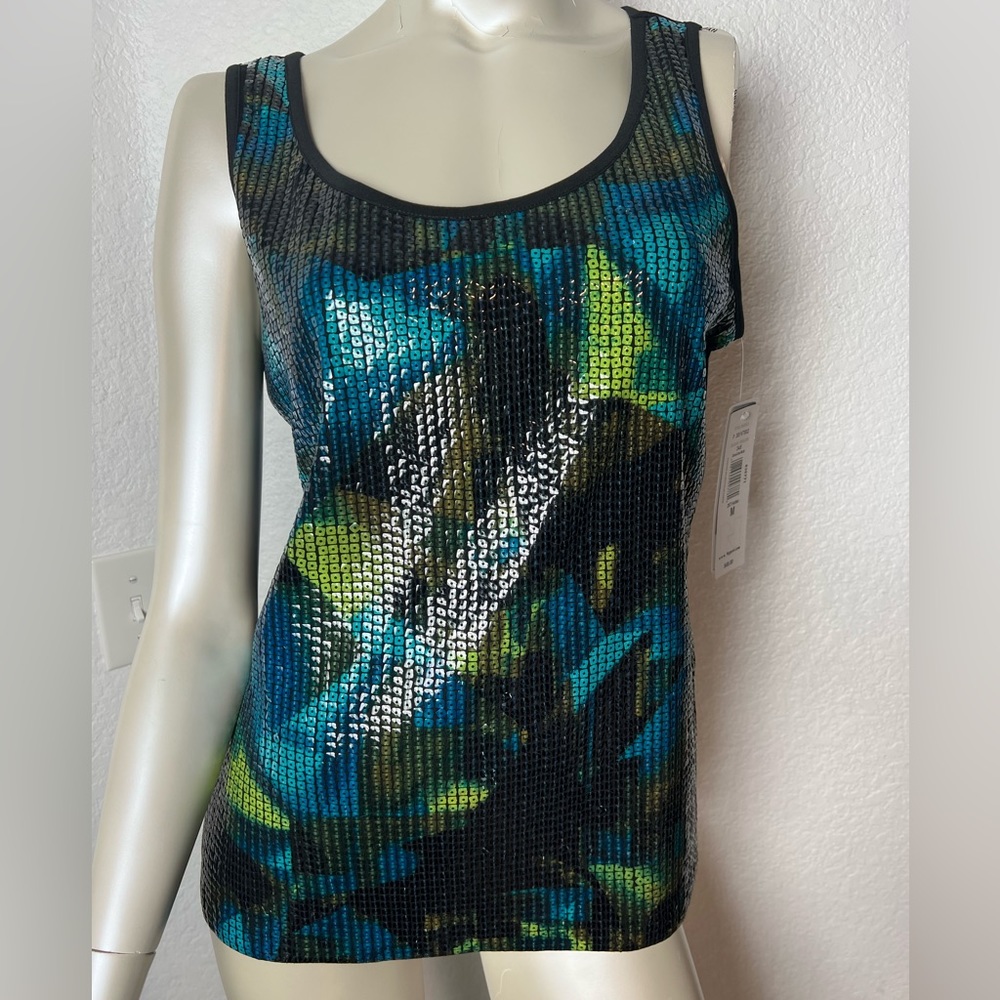 Peter Nygard Black Blue Green Sequin Tank Top